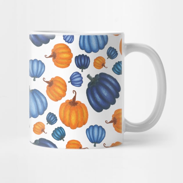 Pretty Blue & Orange Pumpkin Pattern on a White Background by karenmcfarland13